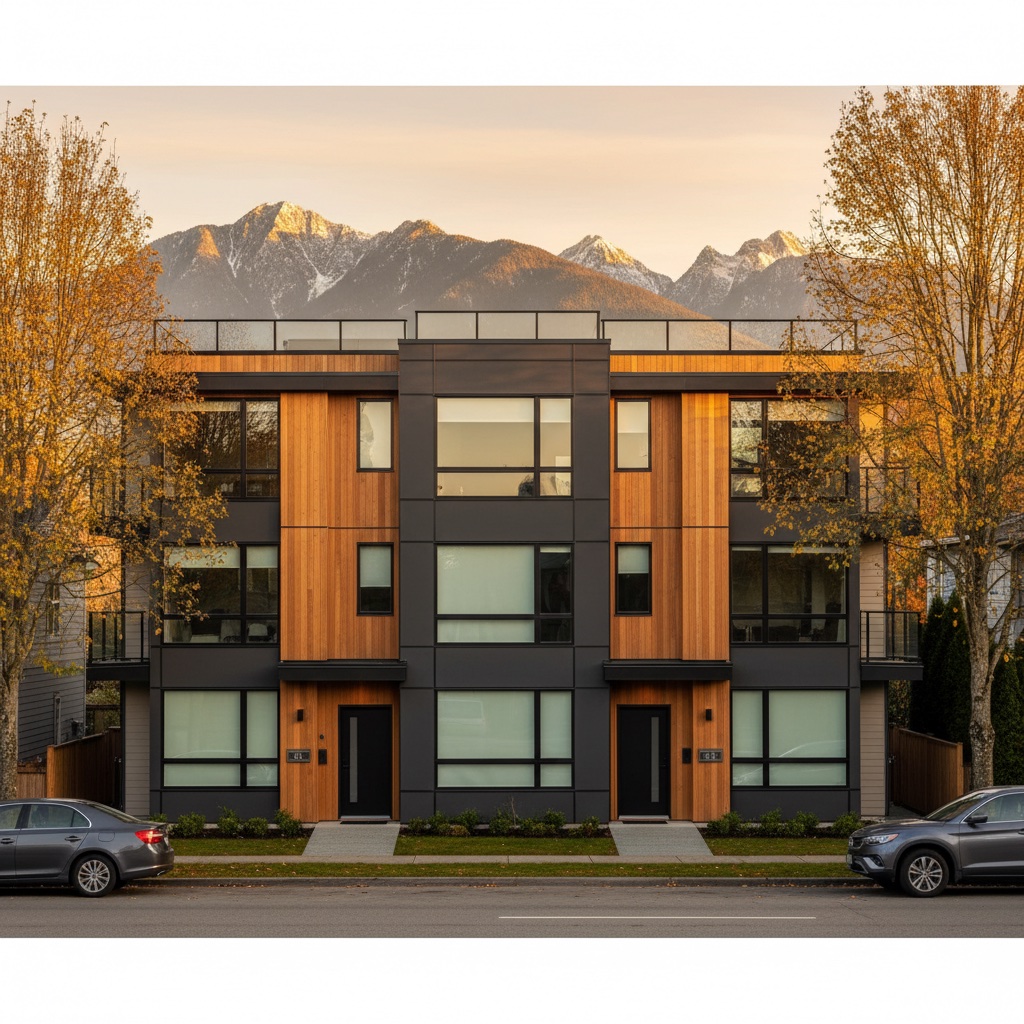 Vancouver land development showing contrast between vacant lots and new multiplex construction