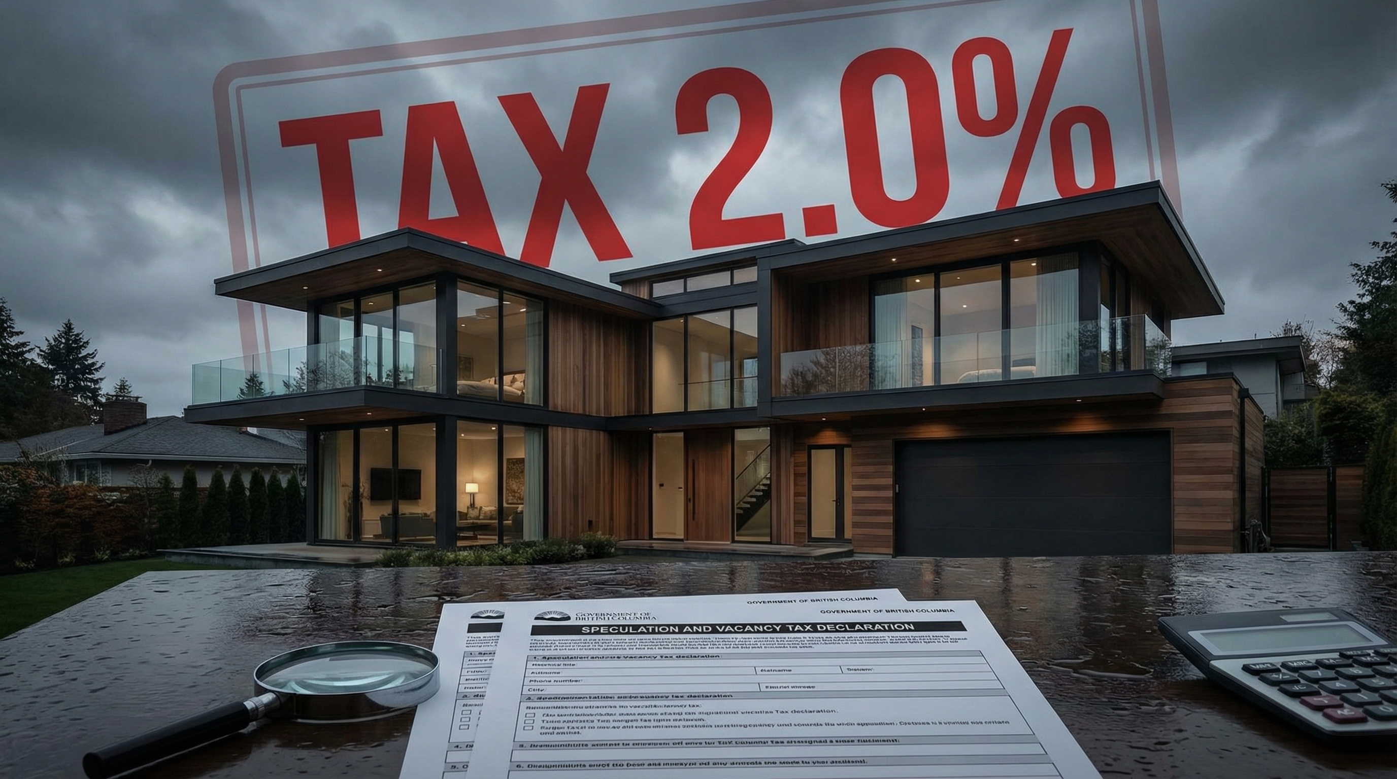 BC government building in Victoria with residential multiplex housing visible in the background representing speculation tax policy impact