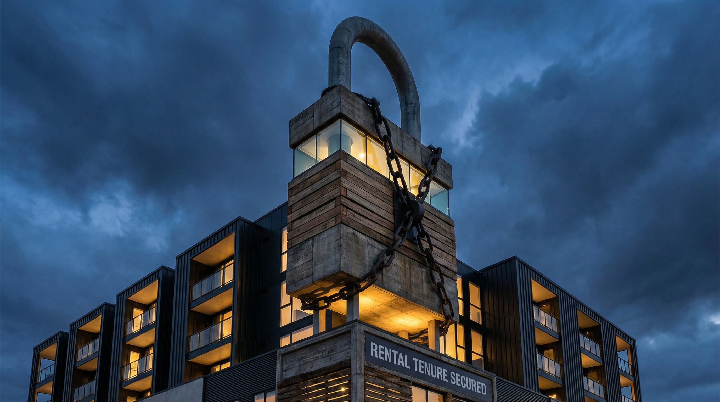 Split image showing a single multiplex building valued as whole rental asset vs broken into individual strata units with price gap highlighted