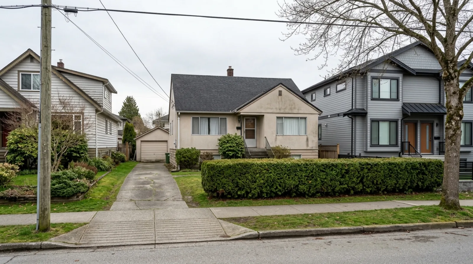 A standard 50 foot wide Vancouver residential lot with an older detached house, the frontage width that clears the R1-1 six-unit multiplex minimum by about five inches