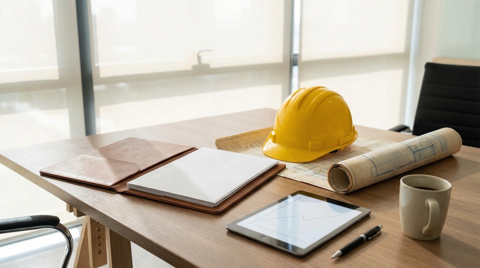 Insurance policy documents with construction site and completed multiplex building