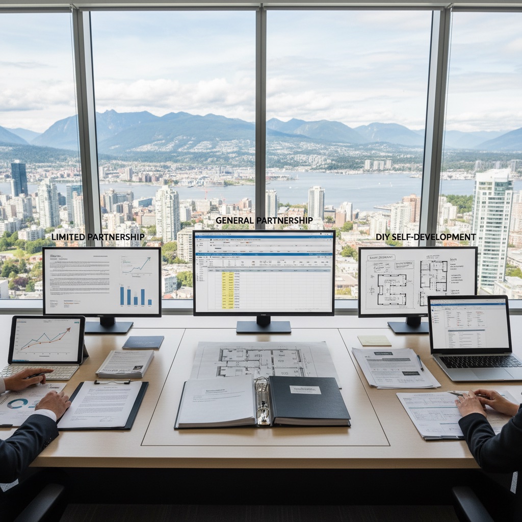 Decision framework comparing limited partnership, general partnership, and DIY approaches to Vancouver multiplex development