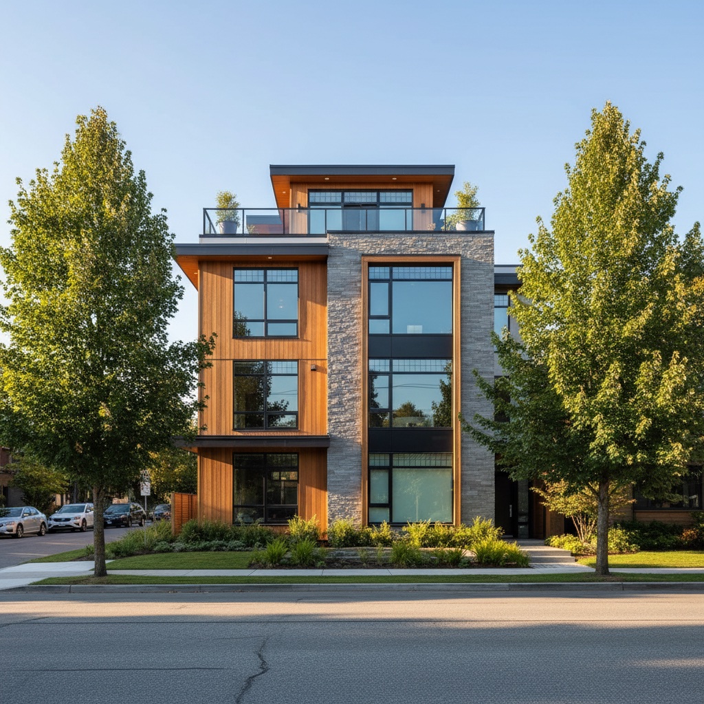 Modern Vancouver multiplex building representing data-driven ROE analysis and precision investment targeting with PlexRank technology