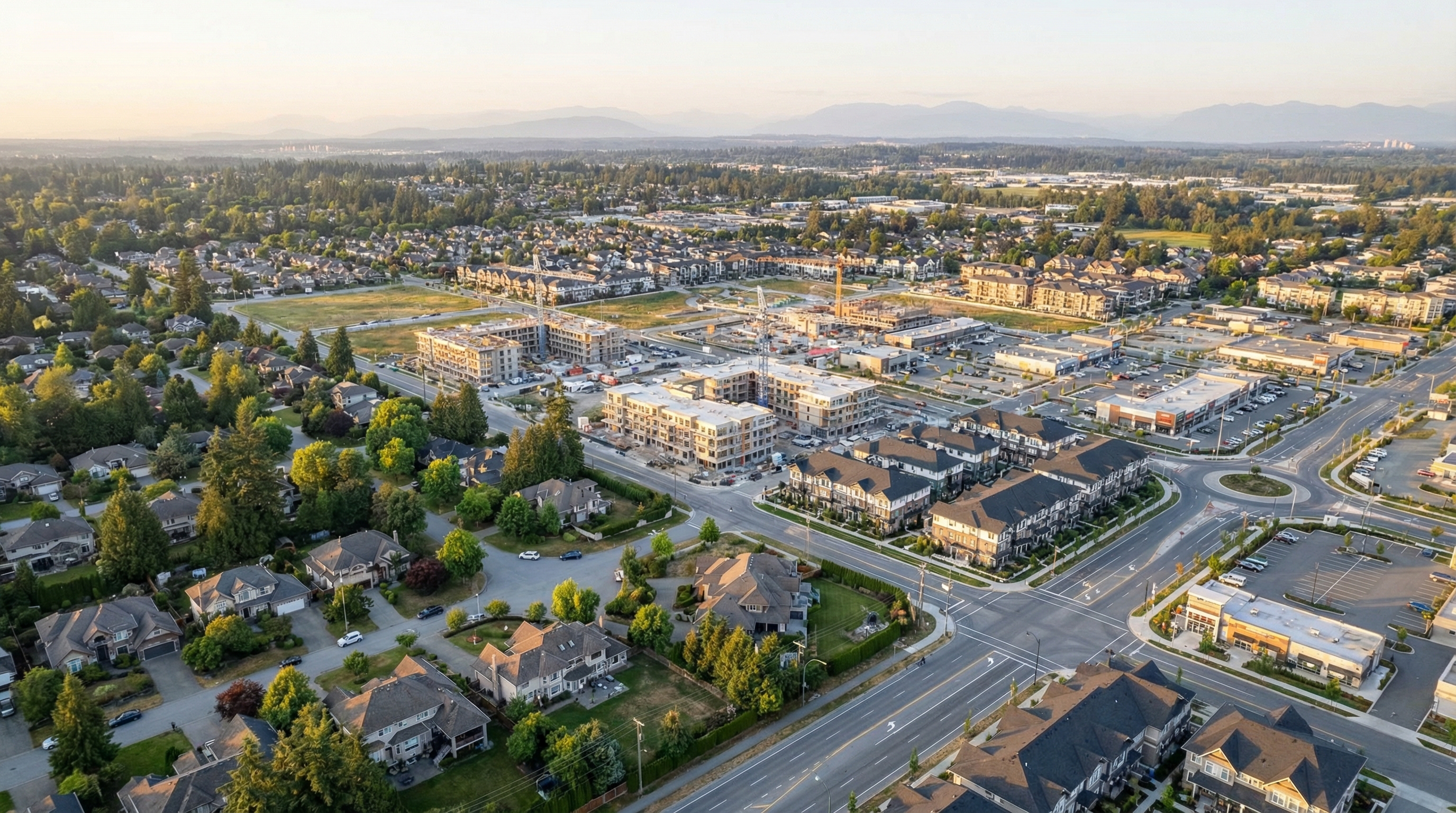 Surrey Newton neighbourhood with transit-oriented multiplex development along King George Boulevard