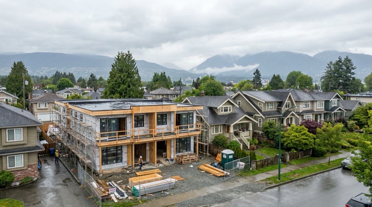 Vancouver neighborhood showing multiplex construction sites and permit activity in early 2026