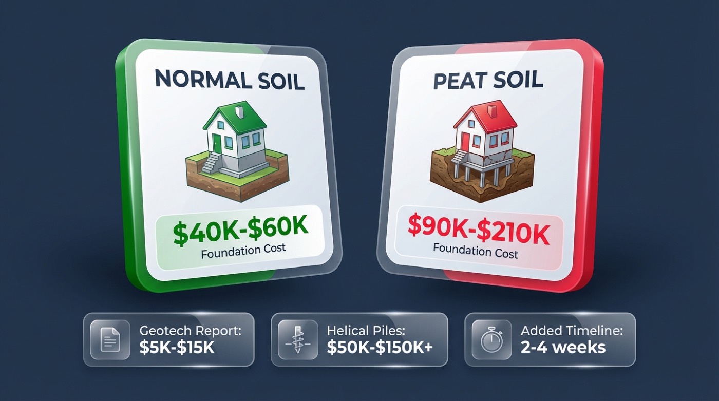 Extra foundation costs for building on peat soil in Vancouver -- helical piles add $50K-$150K+ to multiplex projects
