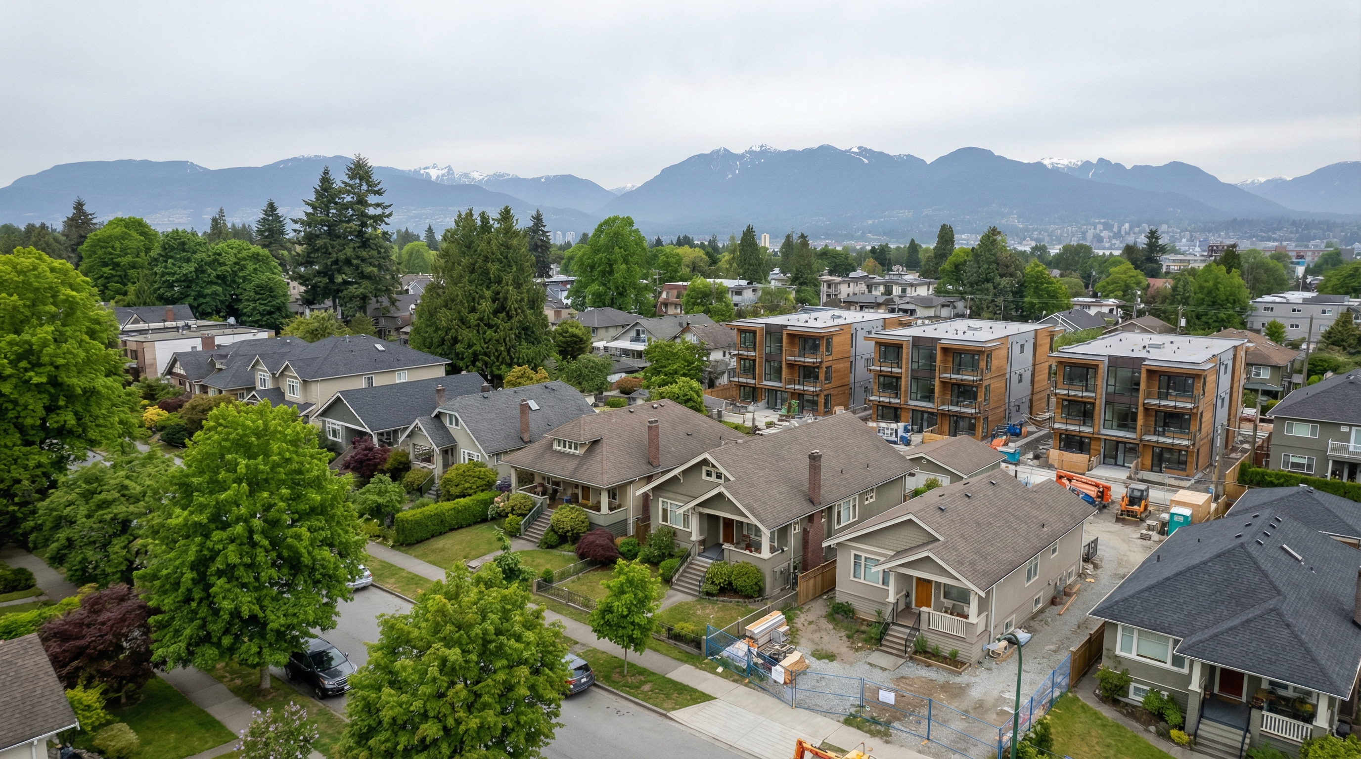 Vancouver R1-1 zone multiplex comparison showing 6-unit strata vs 8-unit secured rental building on same lot