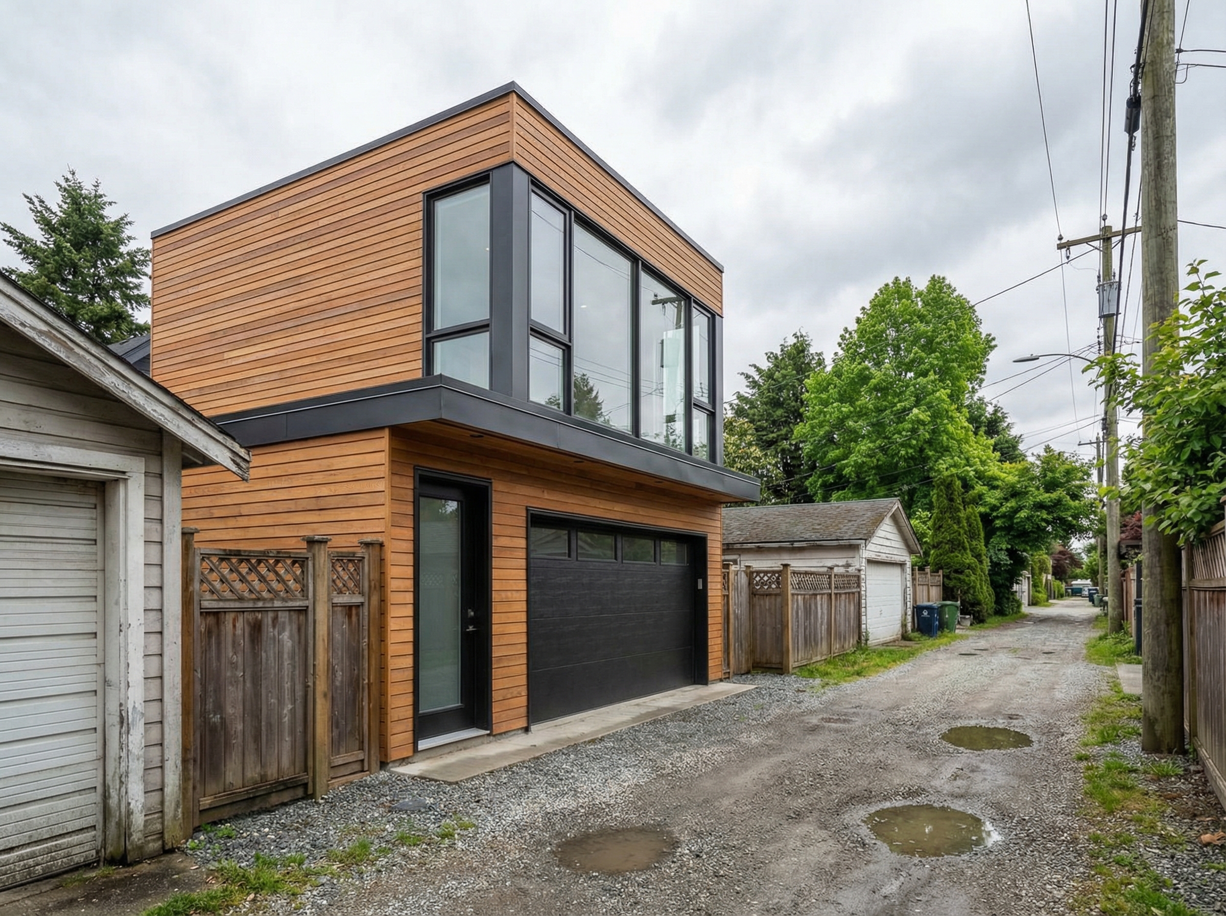 Laneway house facing a rear lane