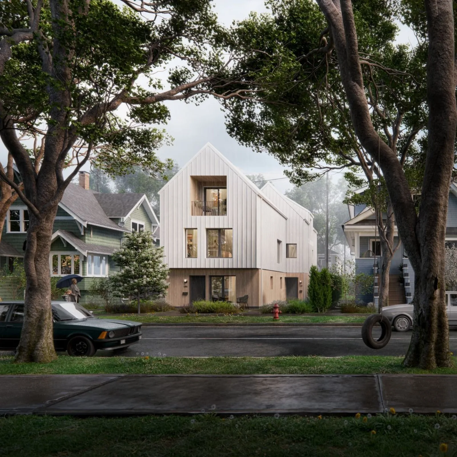 BC Government standardized duplex design rendering from the Housing Design Catalogue