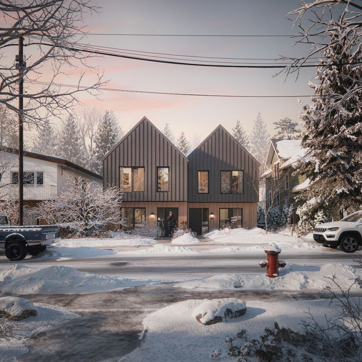 BC Government standardized rowhouse design rendering