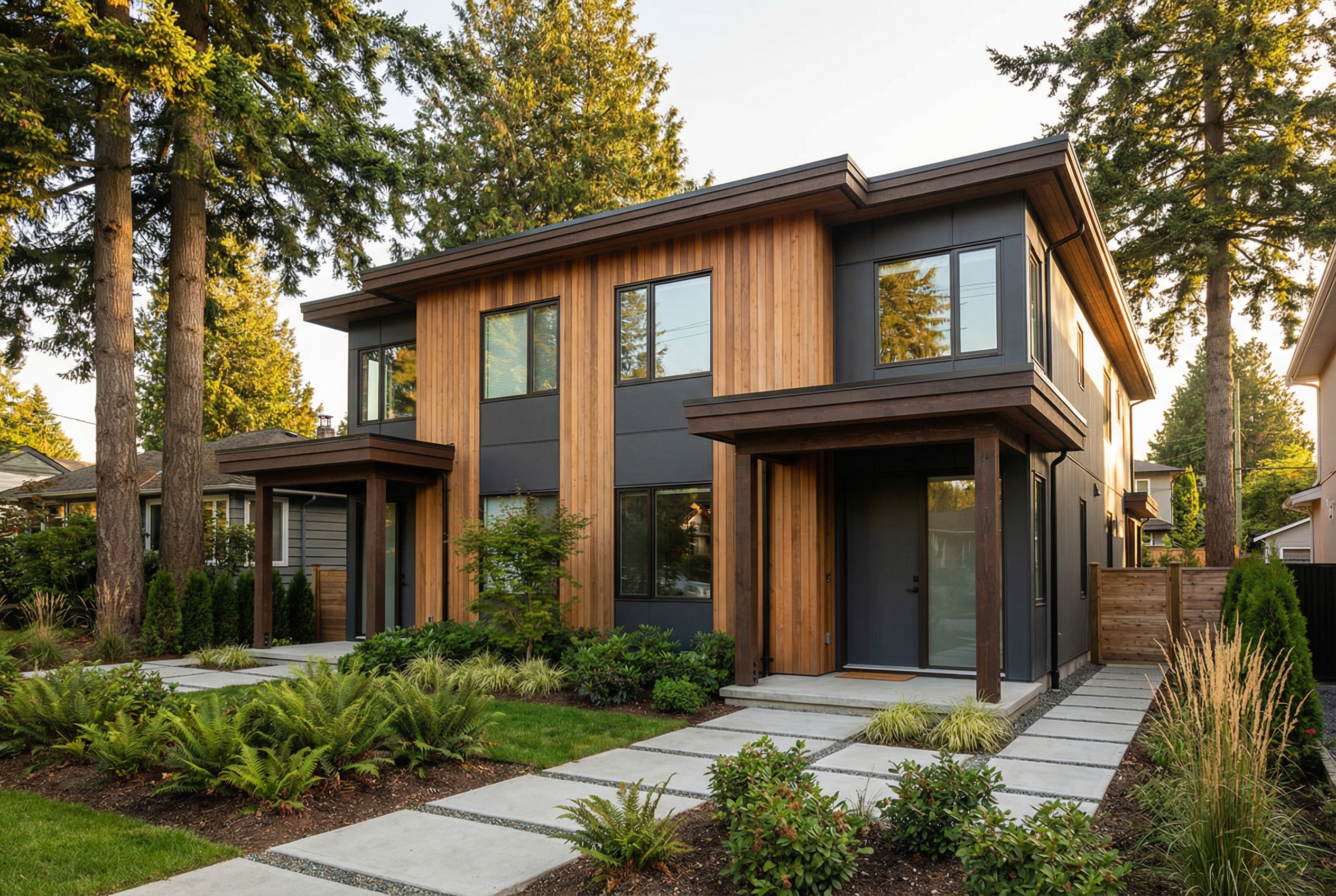 Modern side-by-side duplex in a BC neighbourhood