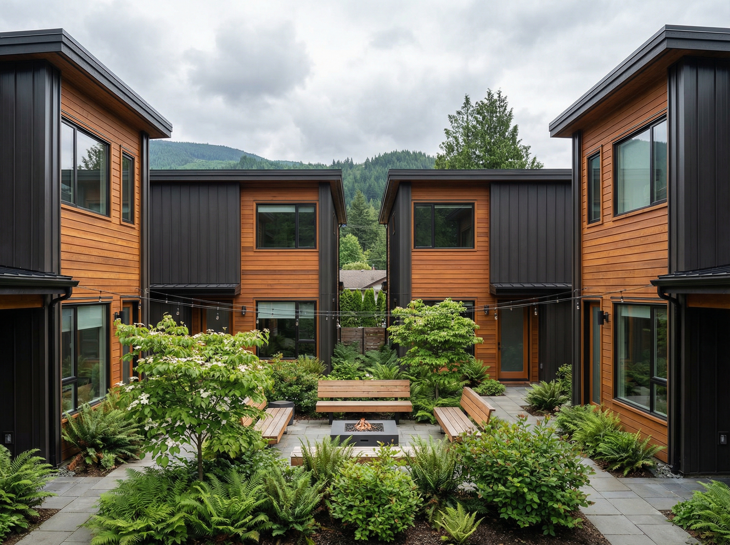 Fourplex with shared courtyard space