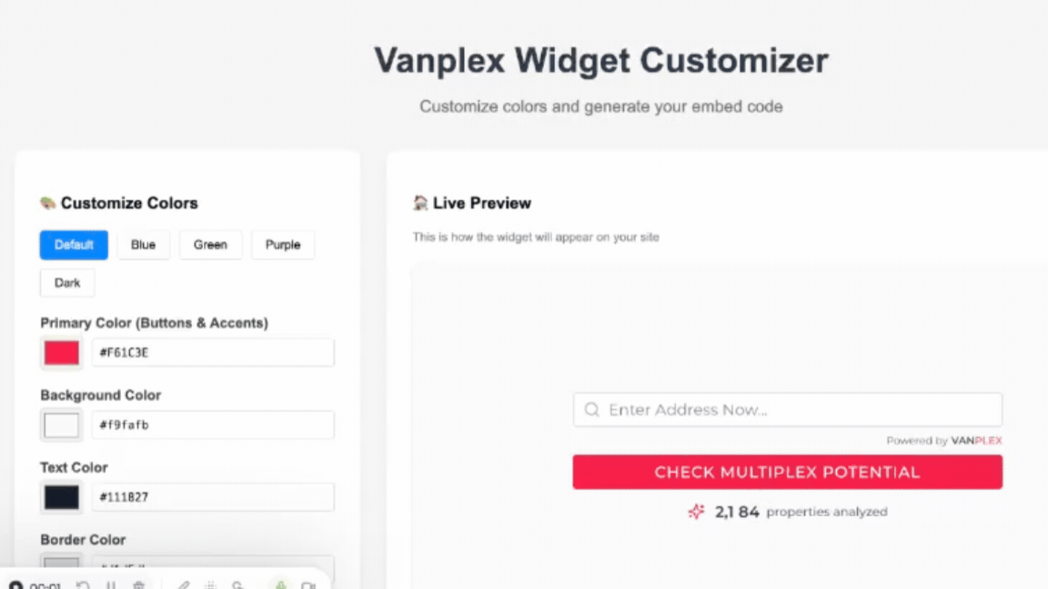 Embeddable multiplex calculator widget for real estate websites